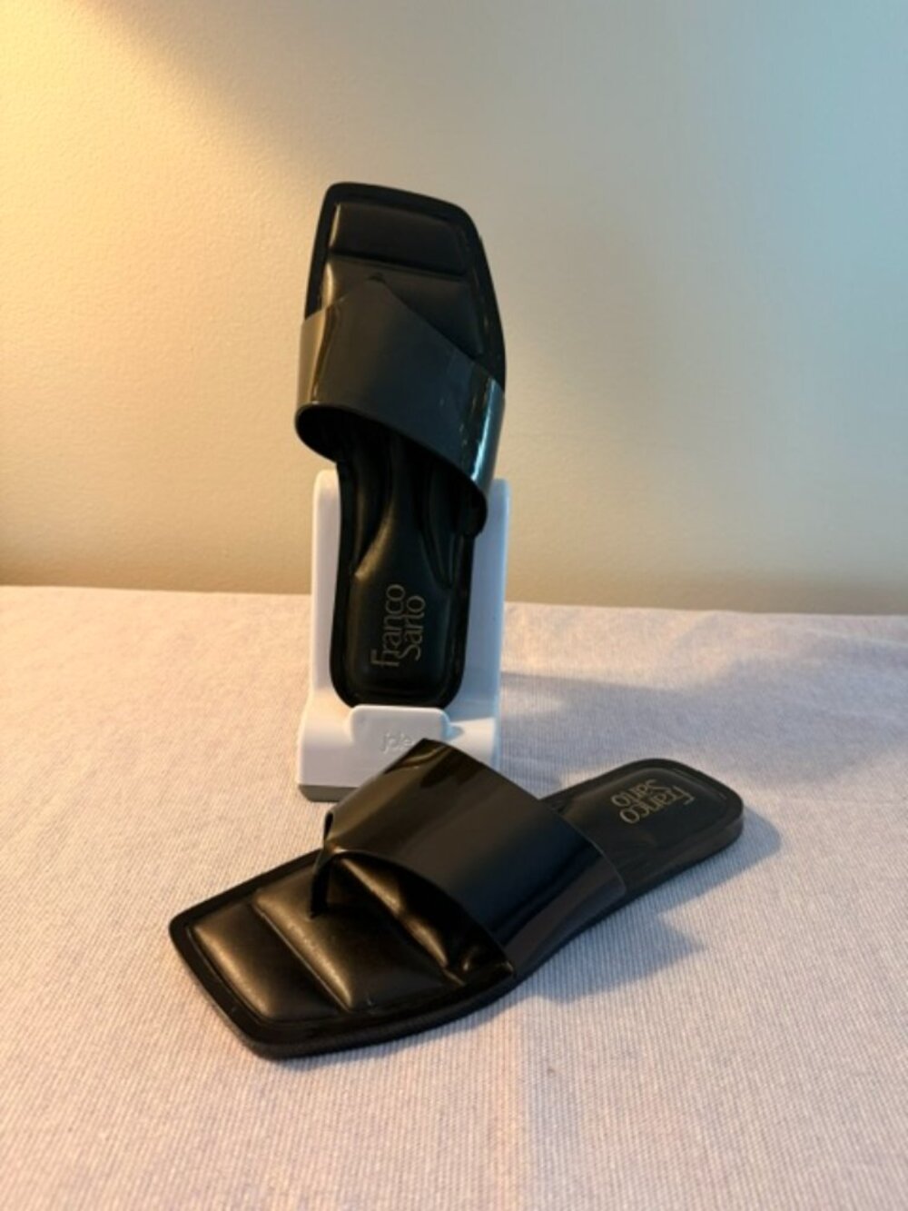 Franco Sarto Black Square Toe Slide Sandals Size 8M Like New